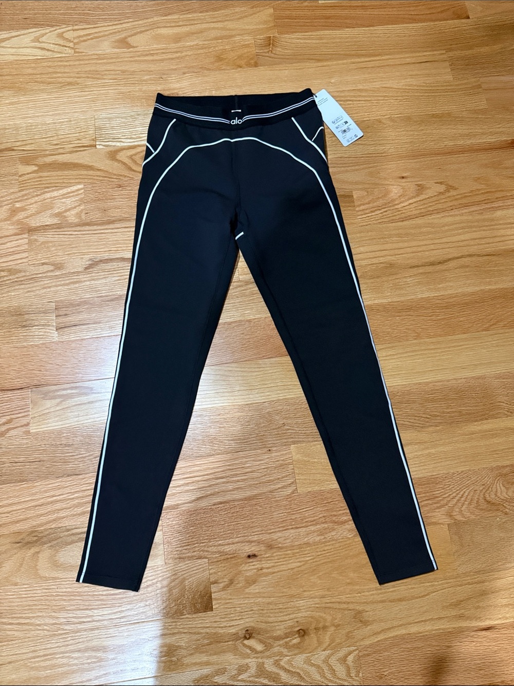 ALO Yoga Black Leggings with White Piping - Kids